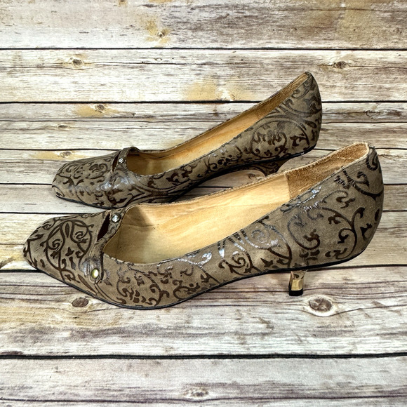 Samanta Womens Brown Patterned Square Toe Kitten Heel Career Shoes Size 10 - Picture 4 of 10